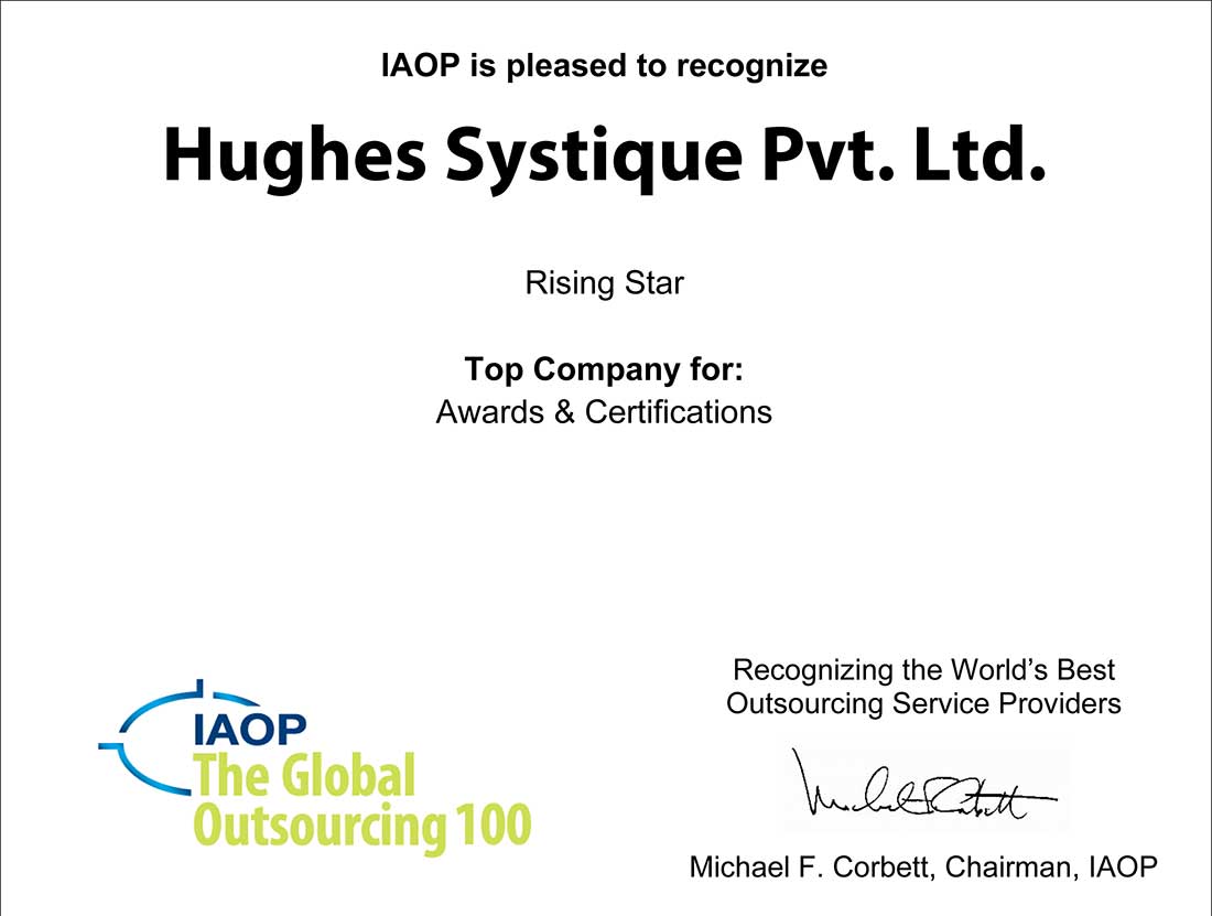 Hughes Systique awarded Rising Star Top Company Award by IAOP